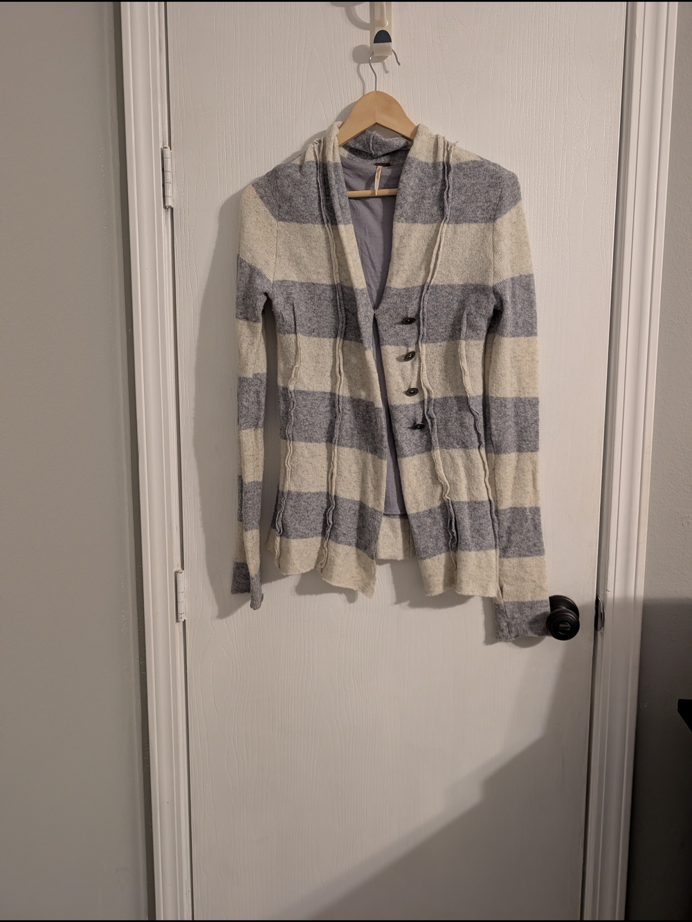 Free People Striped Hooded Button Cardigan - Cream & Gray